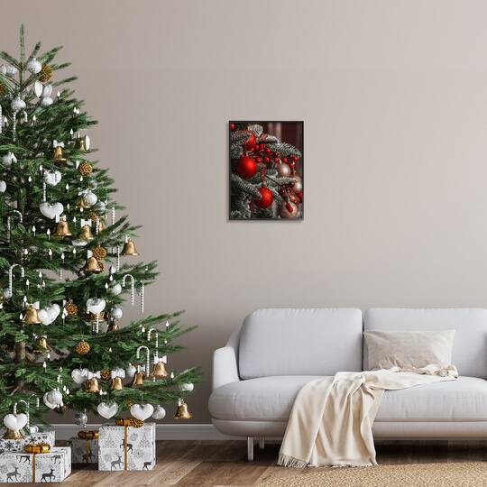 Stupell Industries Hanging Red Ornaments Christmas Tree Framed Giclee Art